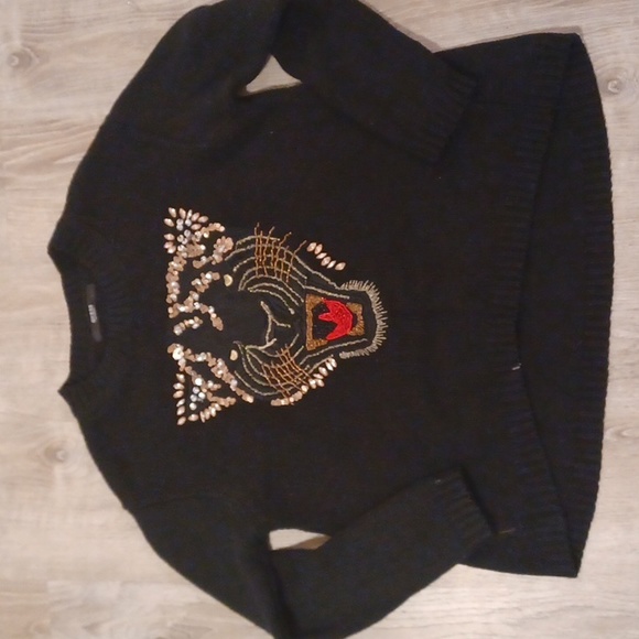 Guess black oversized high low sweater tiger graphic embroidered medium - Picture 16 of 16
